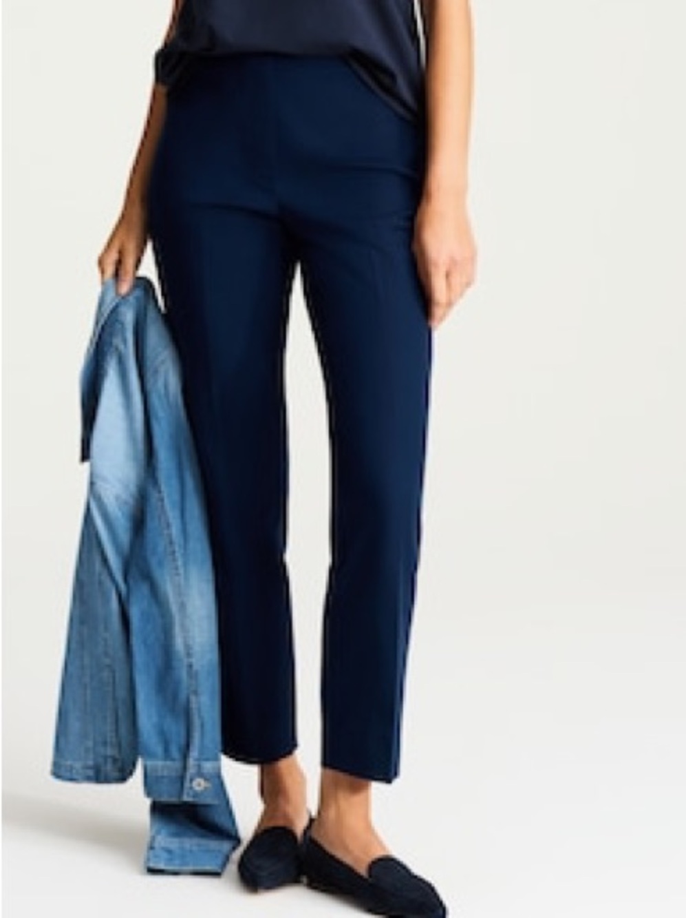 J. JILL Stretchy Thick Knit Pull-On Navy Blue Straight-Leg Ponte Pants #134 LHP